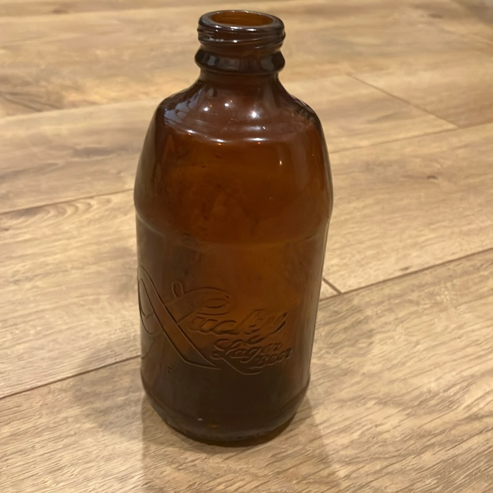 Vintage Brown Lucky Lager Glass Bottle